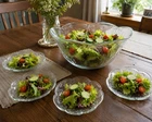 Vintage Anchor Hocking Savannah Clear Glass Large Serving Bowl  & 4 Salad plates