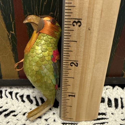 Hecho a mano loro periquito madera adorno de Navidad mimbre ratán tejas apiladas - Imagen 2 de 5