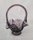 Vintage Fenton Art Glass Purple Amethyst Ruffle Edge Decorative Basket