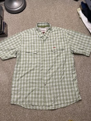 Simms Big Sky Short Sleeve Western Style Fishing Shirt Green Plaid Large