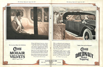 1917 Ad L. C. Chase & Co Mohair Vevets & Drednaut Topping For Motor Cars