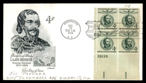 Mayfairstamps US FDC 1958 Lajos Kossuth Block Hungary Statesman First Day Cover