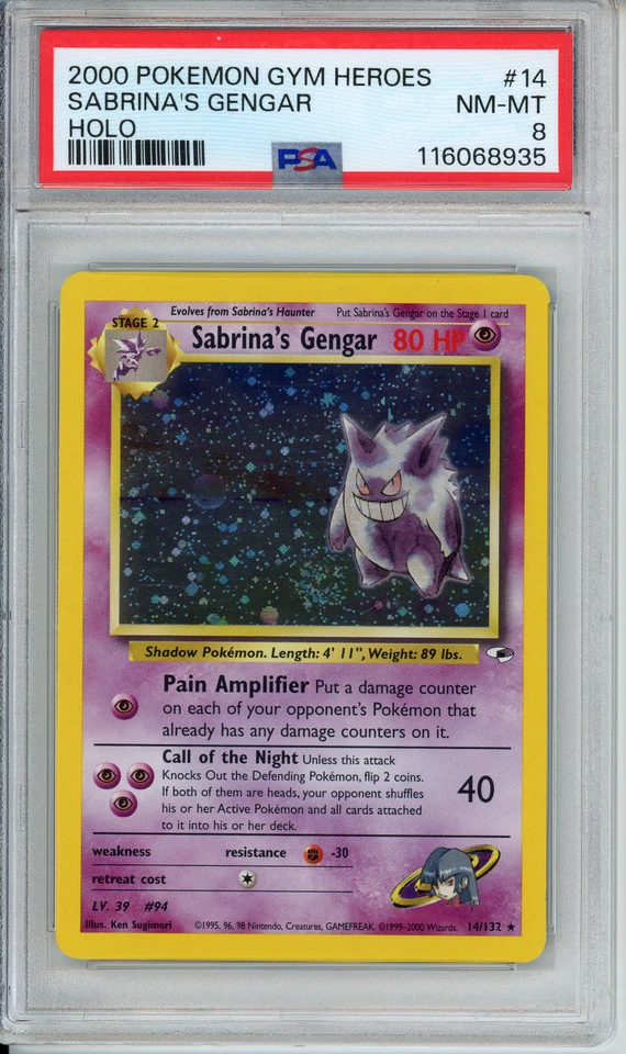 NEW CERT/SWIRL Sabrina’s Gengar Holo Gym Heroes PSA 8 2000 WOTC Pokémon Card #14 - Image 2 of 3
