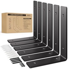 6 PCS 8 Inch Heavy Duty Black L Shelf Bracket Floating Hook Wall Mount DIY
