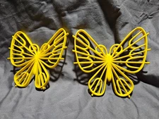 BURWOOD PRODUCTS YELLOW BUTTERFLIES WALL HANGING  1977 SET OF 2