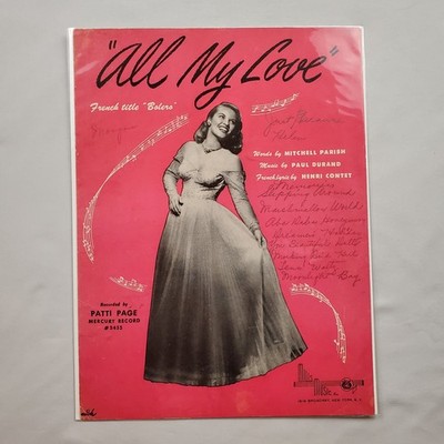 All My Love (Bolero) 1948 Patti Page Sheet Music Piano Vocal Parish Durand Mills
