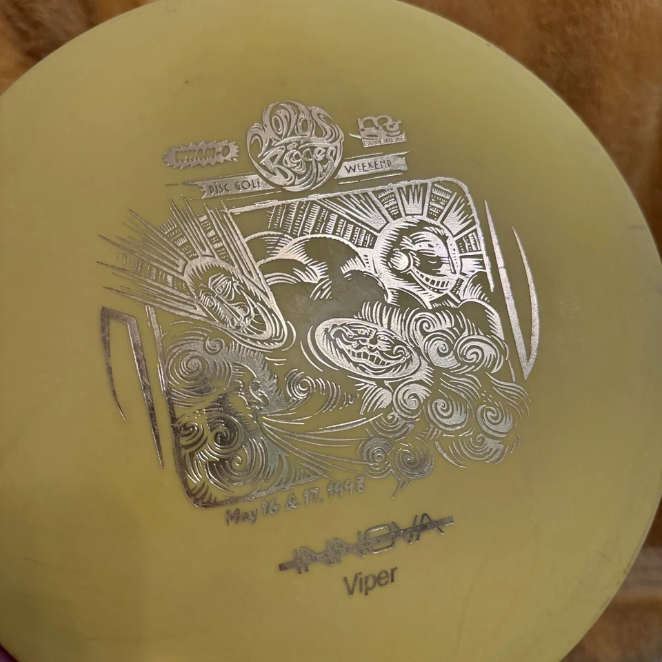 1998 Innova Viper 179g Frisbee Golf Disc WBDGW PFN Rancho Mold DX Yellow Penned - Image 2 of 4
