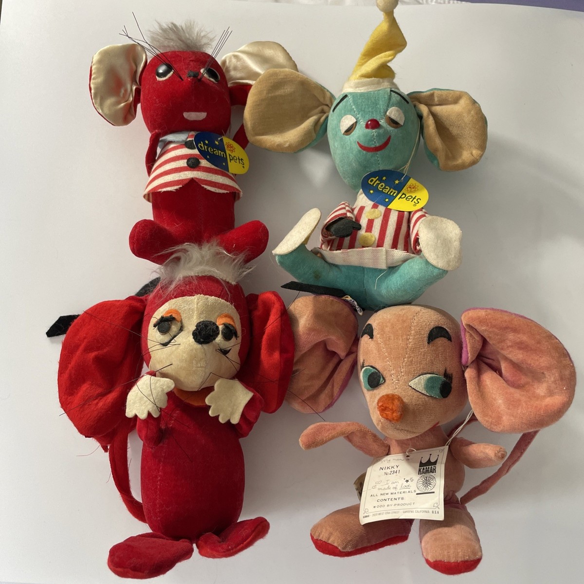 4 VTG KAMAR DAKIN Dream Pets Treasure Pets Stuffed 5”-6” Mouse LOT