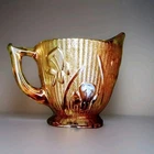 Vtg Jeannette Iris & Herringbone Marigold Orange Depression Glass Creamer 1930s