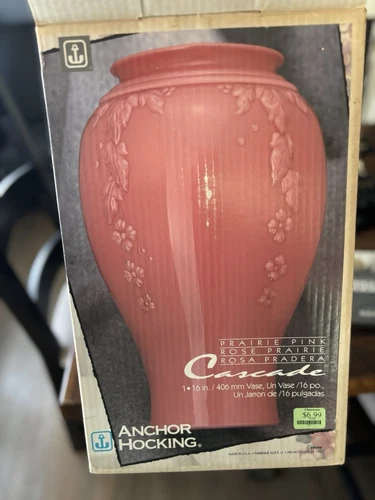 Vintage Anchor Hocking Floor Vase 16" Prairie Pink Rose MCM With Box