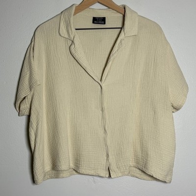 Esmara Womens Guaze Top XL Beige Pajama Shirt Cozy Oversized Sleepwear