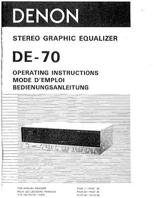 Bedienungsanleitung-Operating Instructions für Denon DE-70 