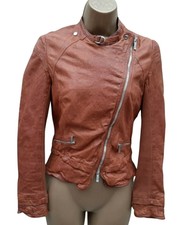 10 Uk Karen Millen Camel Tan Urban Luxe Distressed Soft Leather Biker Jacket