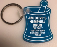 Hemphill Texas Jim Olive’s Drug Store Advertising Vintage Keychain