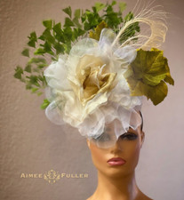Kentucky Derby Hat Amber Gold Rose Olive Green Leaf Fascinator Melbourne Cup Hat