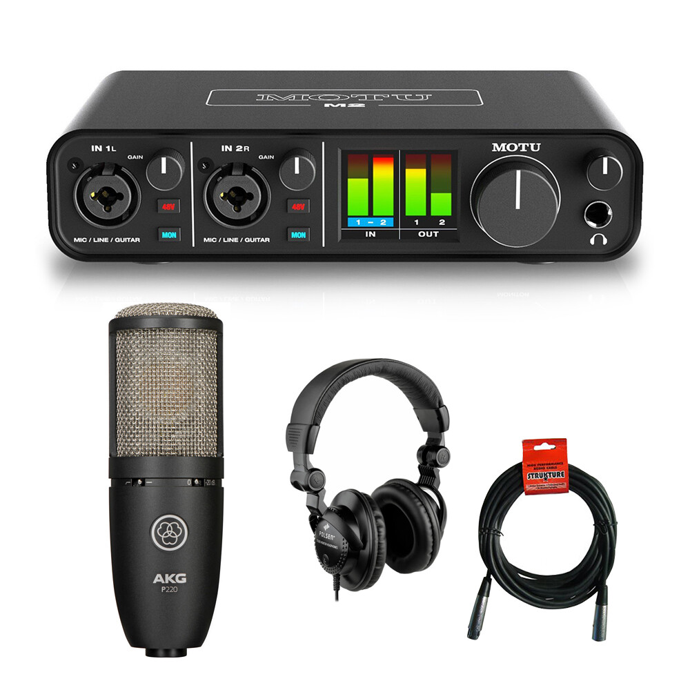 Motu M2 2x2 USB Audio Interface w/ AKG P220 Studio Mic