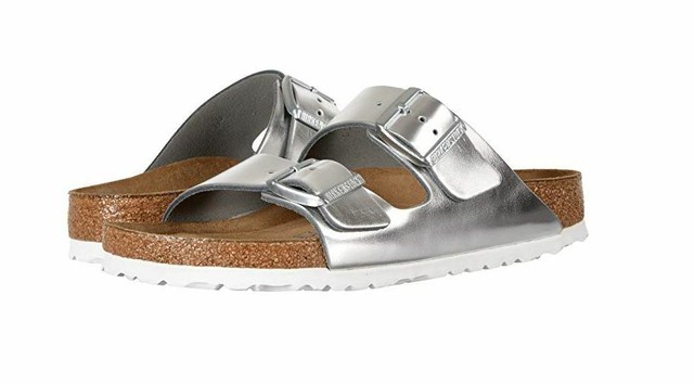 birkenstock arizona soft footbed silver metallic