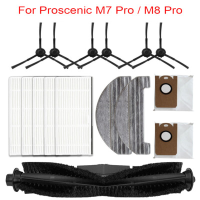 For Proscenic M7 Pro/M8 Pro Robot Vacuum Cleaner Brush+Filter+Mop+Dust Bag Sets