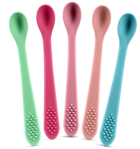 Las mejores cucharas para bebés de primera etapa, paquete de 5, cucharas de silicona suave entrenamiento para bebés - Imagen 22 de 26