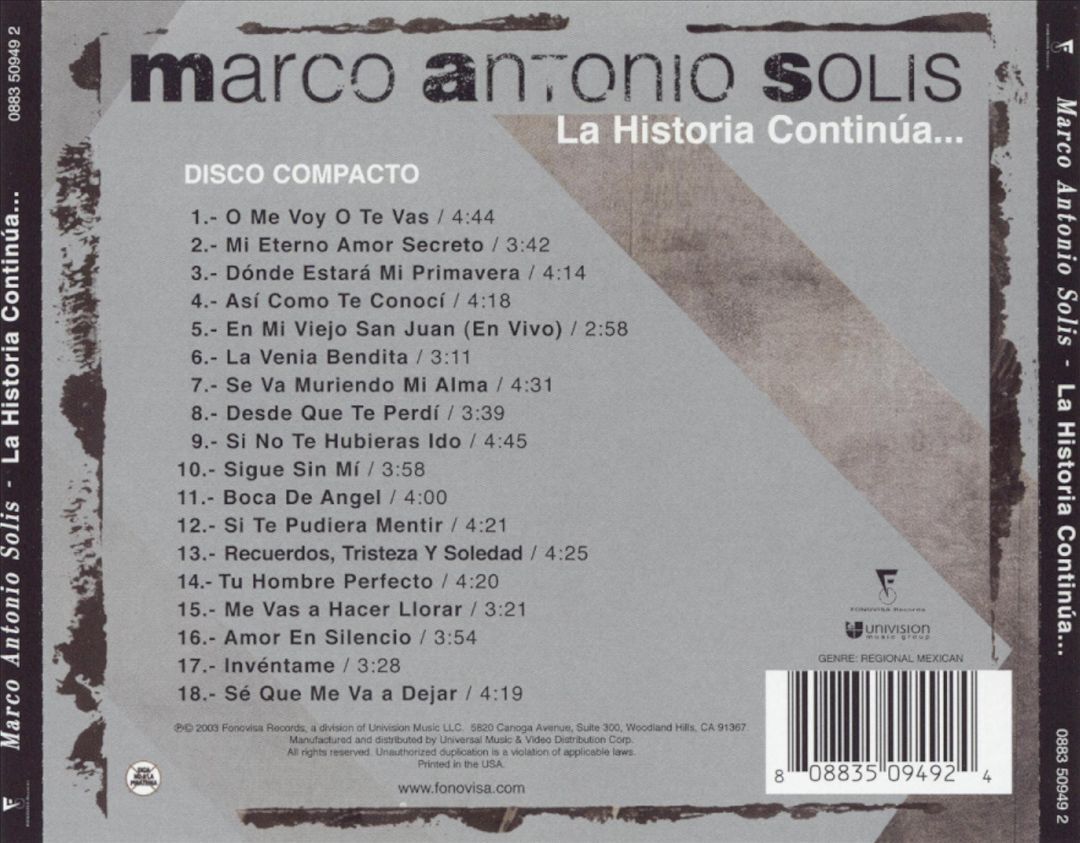 MARCO ANTONIO SOLÍS HISTORIA CONTINÚA NEW CD 808835094924