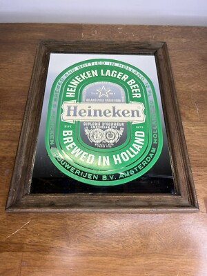 Vintage Heineken Lager Beer Mirror Ad Logo Promo Sign 10.5