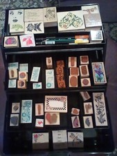 Rubber Stamp craft 49pc collection lot in Art Bin case