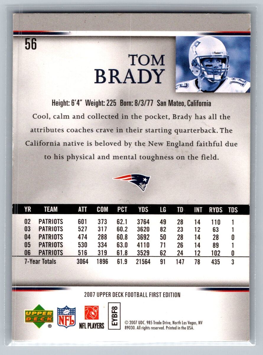 2007 Upper Deck First Edition Football #56 Tom Brady New 2007 Upper Deck First Edition Football #56 Tom Brady New