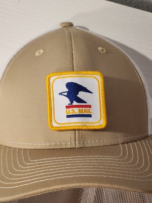 U.S. MAIL (USPS) Patched Khaki/White Mesh Snapback Trucker Hat