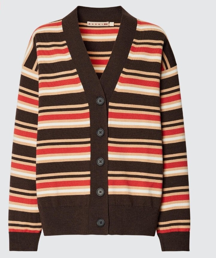 UNIQLO x MARNI Women's Striped Oversized Cardigan Dark Brown UNIQLO x MARNI Women's Striped Oversized Cardigan Dark Brown