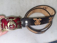 Shriners Masonic Personalized Leather Belt  Nice Brass Buckle