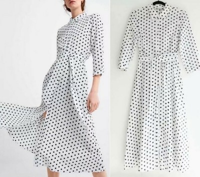zara long white polka dot dress