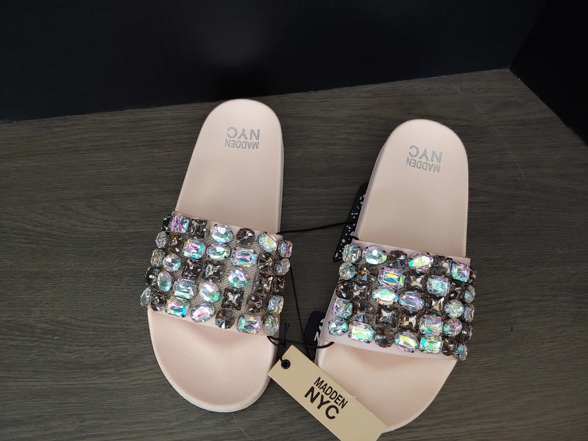 Embellished Madden NYC Slide Sandals Women Size 8 Lighter Pink