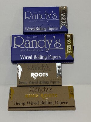 RANDY'S ROLLING PAPER 4PACK BUNDLE Original Roots Hemp Regular 1 1/4 & King Size