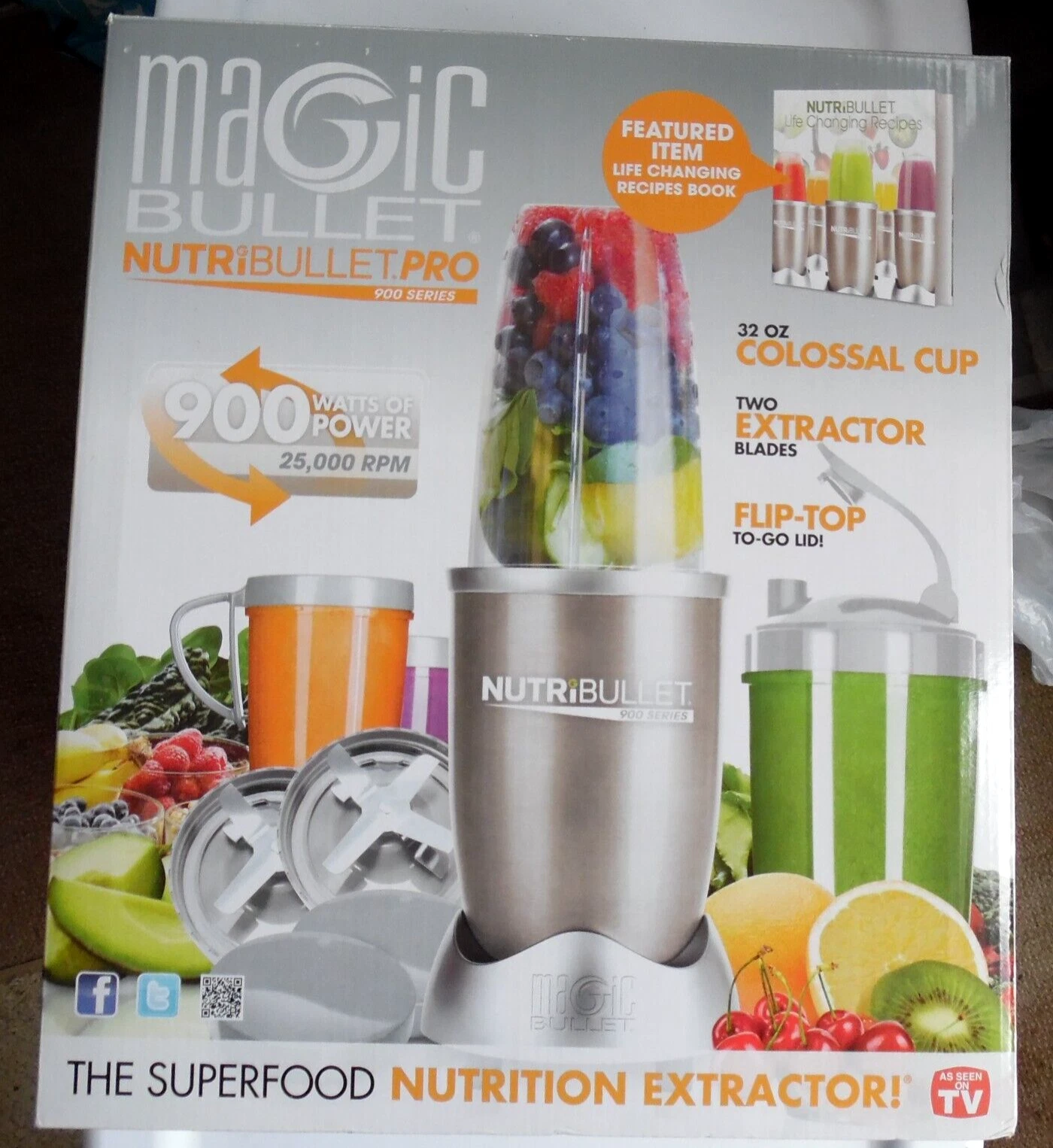 Magic Bullet Nutri Bullet Pro 900 Series 15 Piece with Bonus Cookbook NIB MF