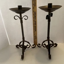 Jan Barboglio Pair of Forged Iron Candle Holders Signed 14" Tall