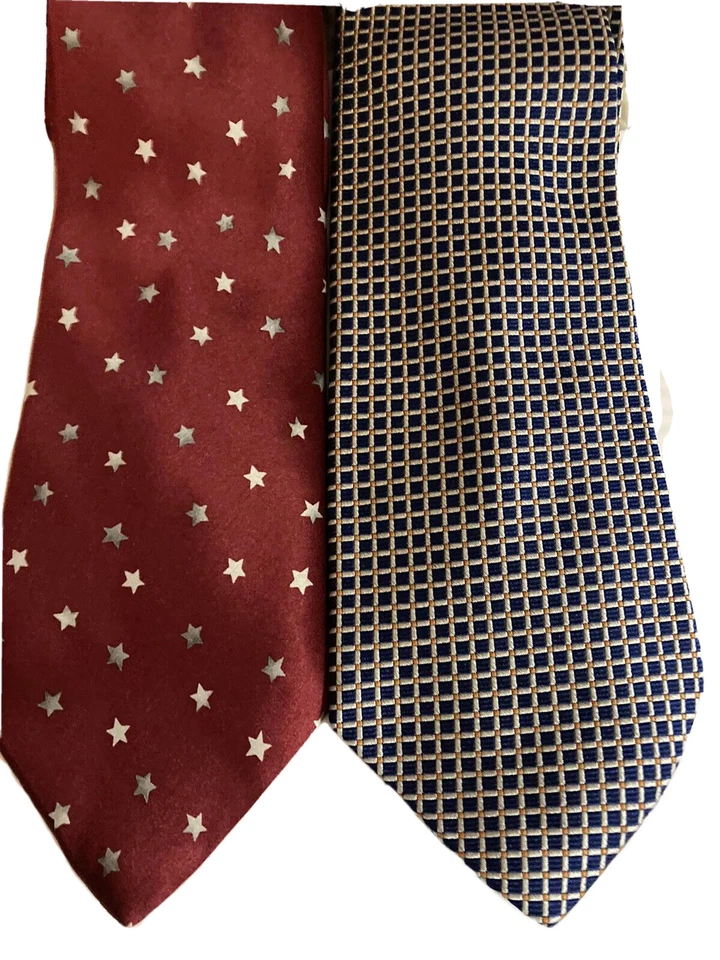 Lord & Taylor шелковые галстуки красный с серебряными звездами синий w/квадраты 60 «L x 3,5» W лот из 2 - Изображение 2 из 4