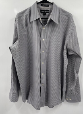 55 cotton 45 polyester dress shirts Beverly Hills Polo Club Mens Gray Stripe Dress Shirt XL 55 Cotton 45  Polyester