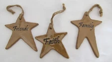 Faith Family Friends Ceramic star ornaments Honey & Me 3 pc primitive style NEW