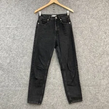 Zara Jeans Womens 2 AU 6 W24 Black Straight High Waist Denim Cotton Zip 50902