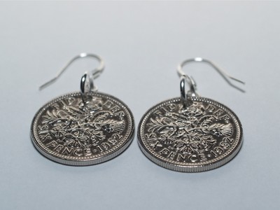 1955 70th birthday lucky sixpence earrings WOW great gift idea