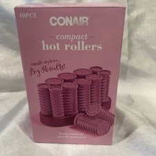 New- Conair Compact Travel 10 Piece Multi-Size Hot Rollers Pink 3 Size Pagent