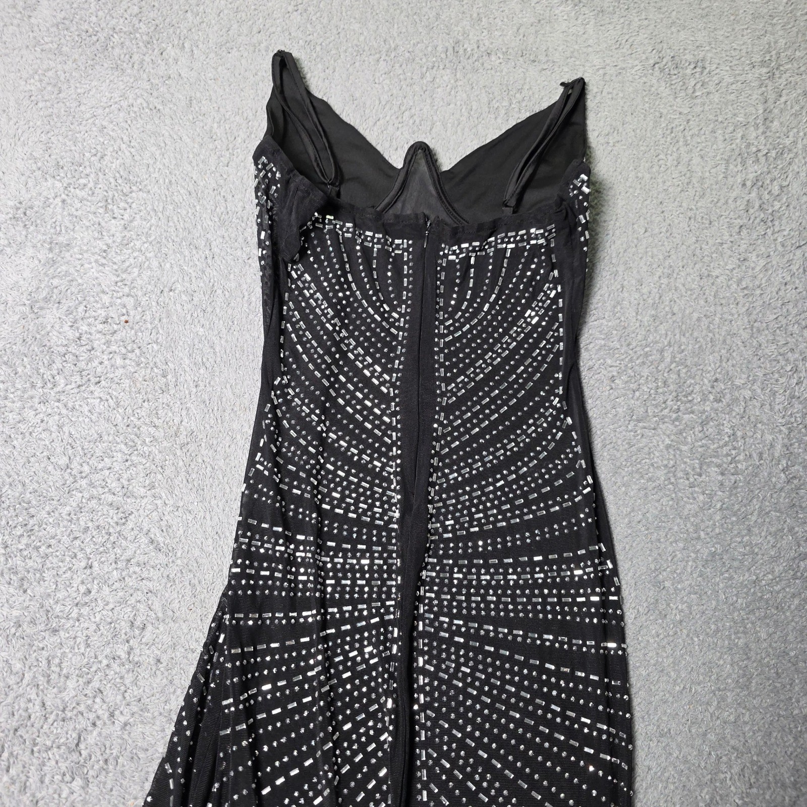 HL Womens Small Maxi Dress Black Silver Rhinestone Mesh Embellished ...