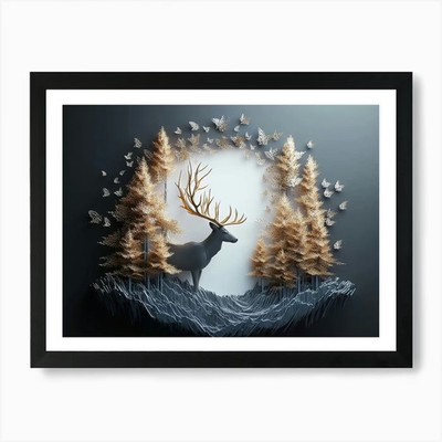3D Modern Stereo Hirsch Reh Tier mit gerahmtem Wandbild Poster Leinwanddruck Bild