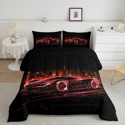 Feelyou Kids Red Race Car Comforter Set Twin Size Speed Sports Car Comforter