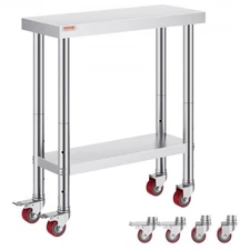 VEVOR Stainless Steel Work Table 30x12x34",700 LBS Load Capacity with 4 Whee