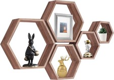 Hexagon Shelves,Floating Wall Shelf,Honeycomb Octagon Cube Shelves Wood
