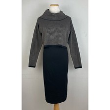 TAYLOR Dress Knit Black Gray Chevron Cowl Neck Long Sleeve Layered SIze Small