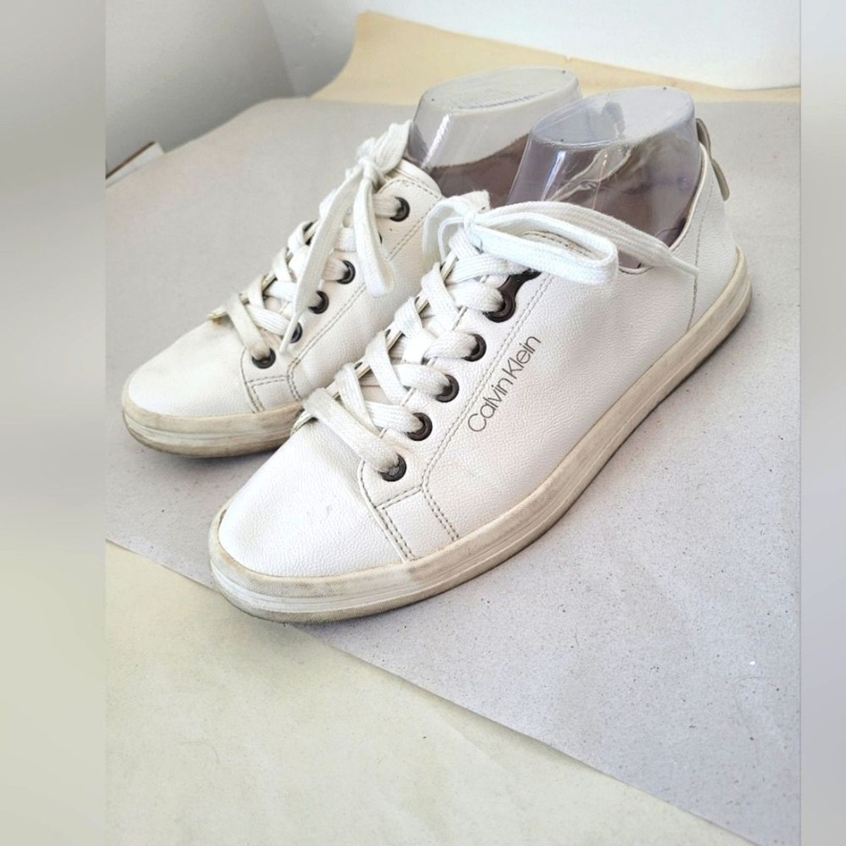 Calvin Klein Michaela Vegan Leather Sneakers White Lace Up