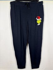 The Grinch Dr. Suess Mens Size X-Large Black Thermal Pajama Pants Hybrid Apparel
