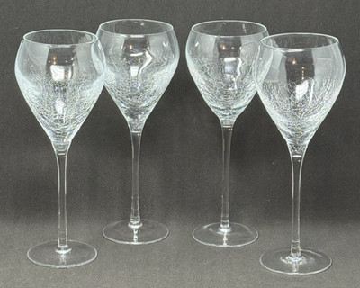 Set of 4 Pier 1 Clear Reflections Crackle Glass Balloon Wine Glasses
